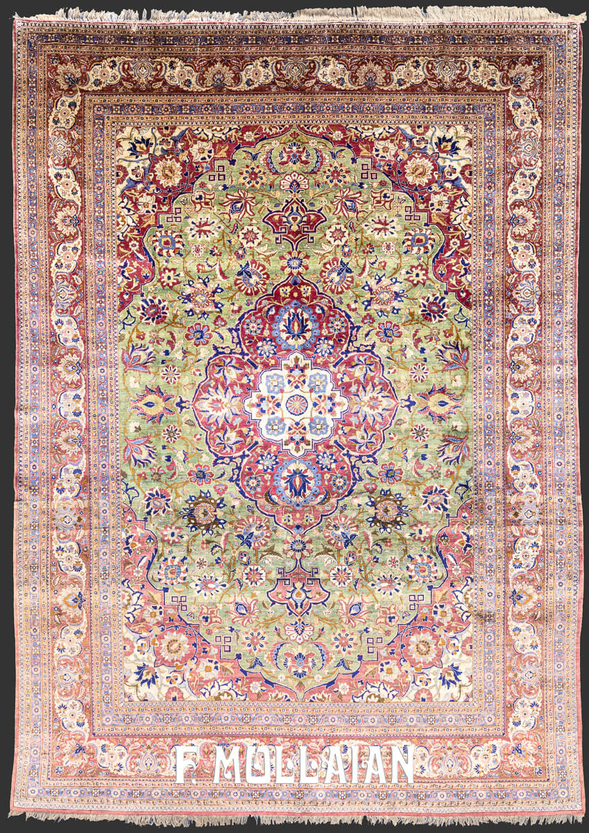 Kashan Silk Rug Green Pistachio n°:113689